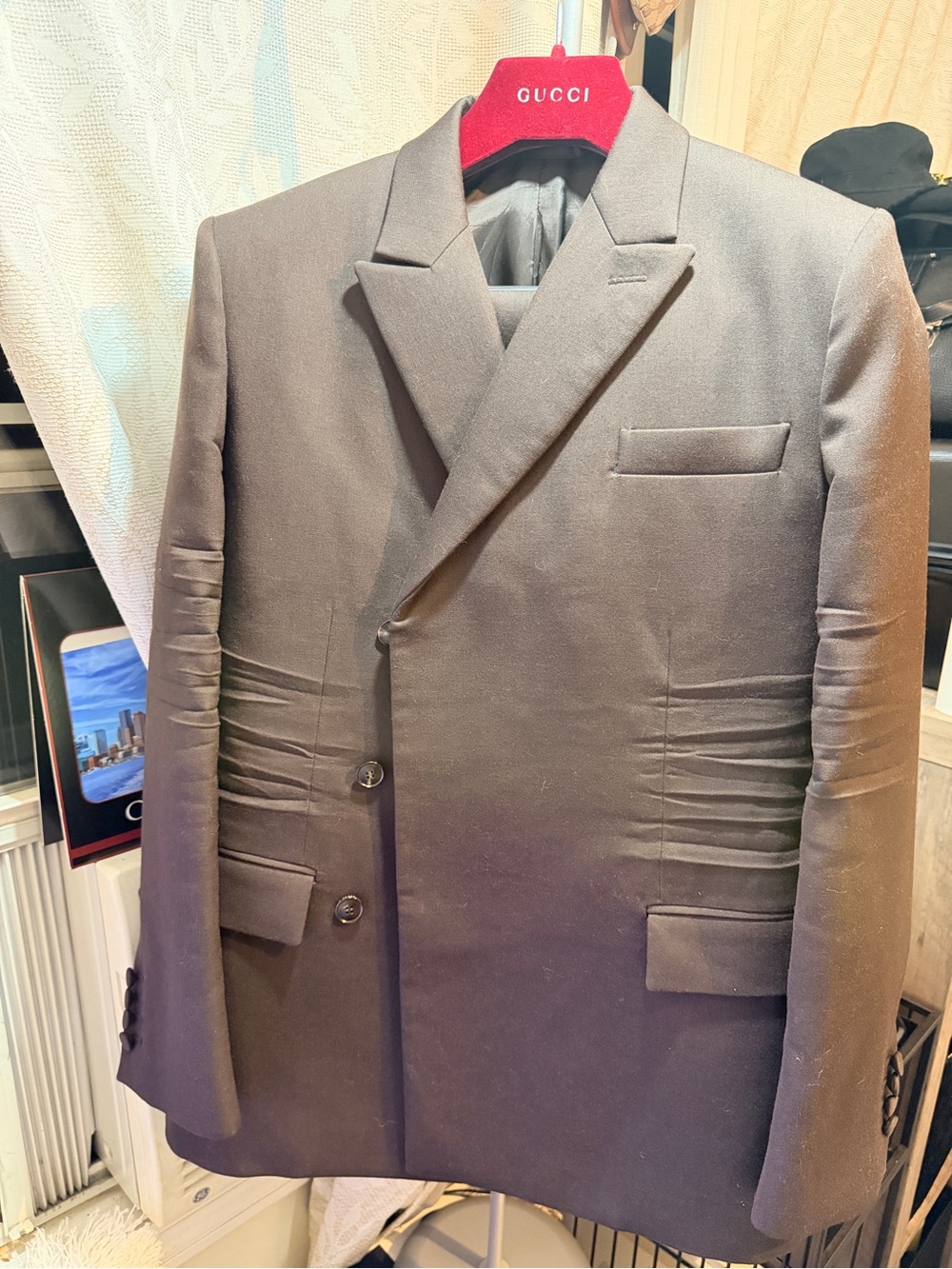 Gucci Men's Dark Brown Double-Breasted Blazer pleated 2 Set . LIMITED EDITION 🎉
